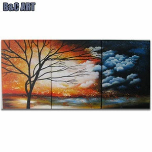 Impressionism Tree Group Canvas Art Africa Landscape 3 Panel Oil Painting