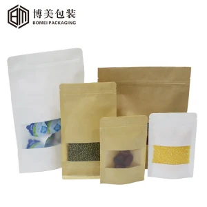 In Stock Waterproof Zipper Sealed Resealable Food Grade Stand Up Pouch Brown Kraft Paper Tea Packaging Bag