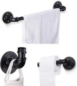 Industrial Pipe Bathroom Hardware Fixture Set Heavy Duty DIY Wall Mount Accessories Kit Includes Robe Hook
