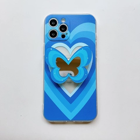 INS Love Mirror Support Phone Case For iPhone 7 8 SE 2020 11 12 13 Pro Max Cute Butterfly holder heart-shaped phone case