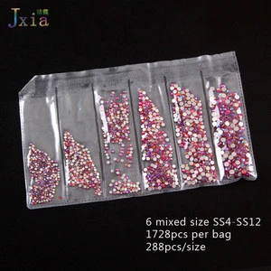 Jiexia Hot Popular 6 Sizes Mixed Super Shiny Red AB 3D Acrylic Decoration Crystal Stone for Nail Art