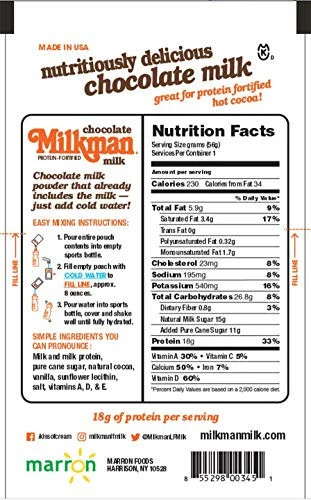 Just Add Water! Milkman Chocolate Milk with 18g of Protein, Single-Serve Milk Powder Sachets.