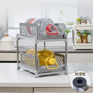Kitchen storage shelf with 2 Drawers Sliding Spice Rack Under Sink Organizer multi-function rack with darwers
