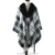 Import Ladies acrylic colorful shred woven stripe checked yarn dye fur collar ruana cappa shawls stole scarf from China