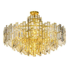 Large LED Indoor Lighting Modern Industrial Golden Stainless Steel Crystal Hanging Chandeliers For Wedding Decor