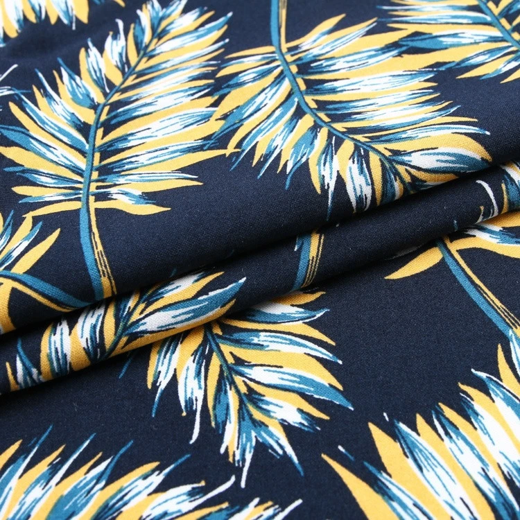 Leaves printed casual spandex 100% rayon viscose lining polyester fabric