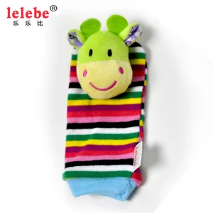 Lelebe 2020  infant plush toys animal design  organic  comforter  plush stripe   bells  baby socks