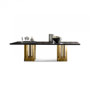 Luxury italian furniture stainless steel wooden gold dining table set