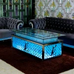 Luxury L V Living Room LED Art Glass Light Up Coffee Table Modern