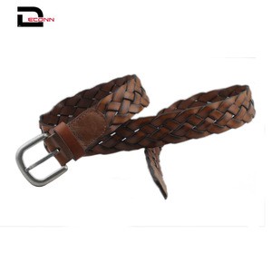 Man woman genuine leather vintage double woven braided knitted fashion casual genuine leather belt with pin buckle