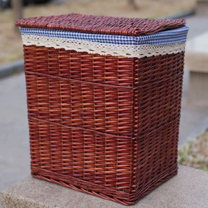 manufacturer wholesale custom size handmade woven rattan storage basket willow wicker laundry basket with lid and lining
