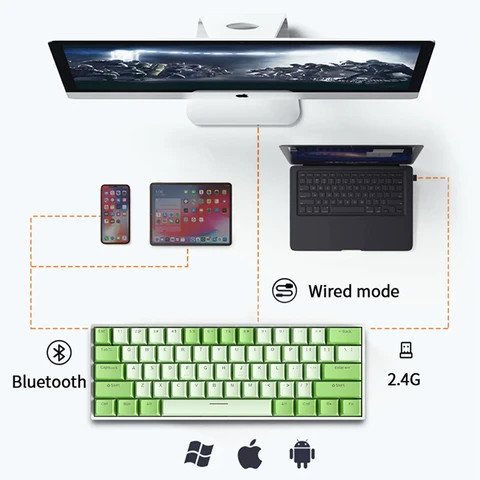 MATHEW TECH HW61 Matcha 60% Mechanical Gaming Keyboard 3Mode RGB Backlit Hot Swappable Mini Mechanical Keyboard