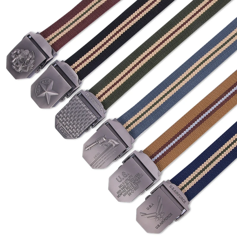 Men Custom Logo Tactical Military Belt Fashion Woven Canvas Belts with Gift Box