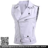 Men Slim Fit Sleeveless Jackets Zipper 4 Button Leather Waistcoat , Custom Color White Leather Vest