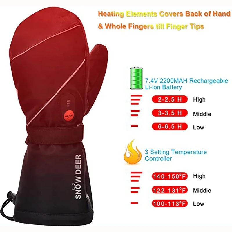 Men Women Winter Warm Goat Skin Leather Rechargeable Battery Heated Mitten Gloves