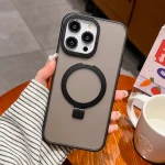 Metal Camera Frame&Button TPU+PC Translucent Frosted Matte PC Back Ring holder Magnetic Mobile Phones Cases For iPhone
