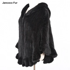 Mink Fur Shawl Cape Fashion Women Poncho Real Fur High Quality Hand Knitted Jancoco Fur Customized CN;ZHE Depend Europe Female