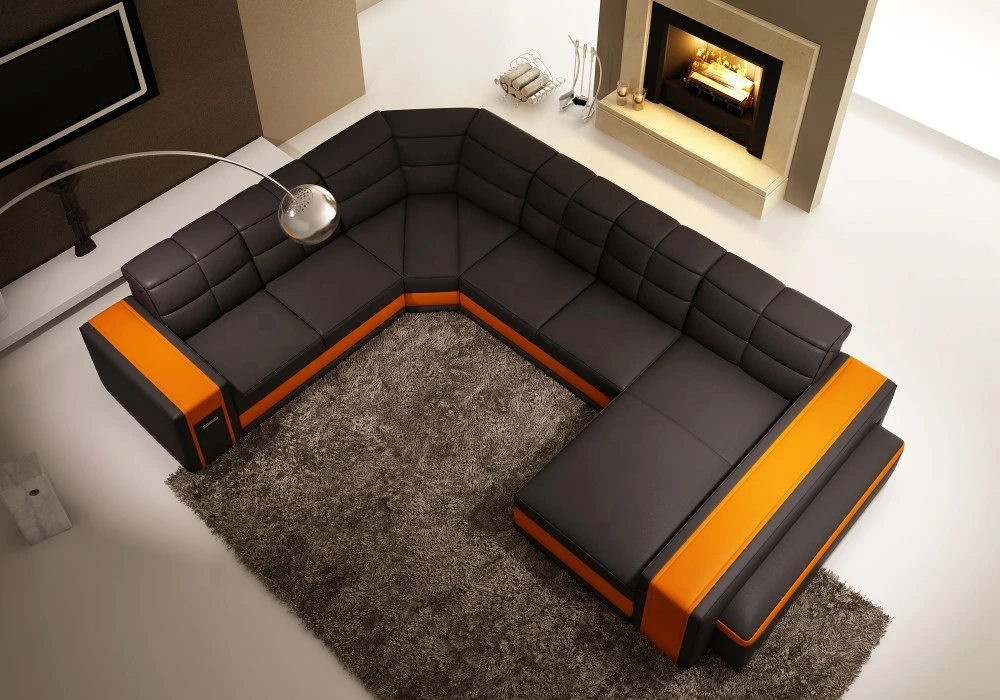 modern design genuine leather sectional sofa set living room furniture