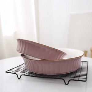 Modern Elegant Custom Baking Pan Safe Home Use Nordic Round Porcelain Bakeware Pan Ceramic Bakeware Sets
