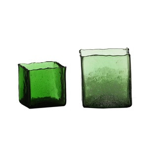 Mouth-Blowing Fluorescent Green Glass Flower Square Vase