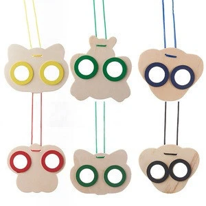 multi coloful cartoon handmade Wood kaleidoscope glasses kids toy with cord around neck art craftwork