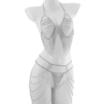 multi-layer full rhinestone bikini bra set nightclub glitter tassel  waist chain body chain set