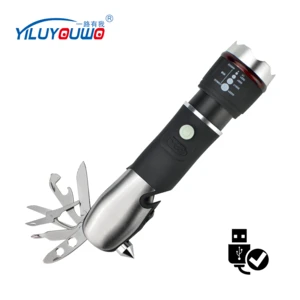 multifunctional Multitools safety hammer rechargeable flashlight high power led flashlight