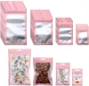 Muti-sizes Pink Smell Proof Bags with Window and Euro Hang Hole Odorless Heat Seal Resealable Foil Mylar Food Safe Storage Pouch