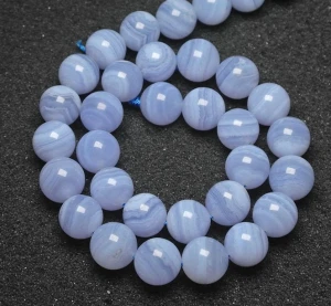 Natural Chalcedony Blue Lace Agate Gemstone Round Loose Beads for Bracelet Necklace Earrings Jewelry Making Crafts Design