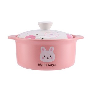 New Arrival Ceramic Cute Cartoon Cooking Pot Cookware Casserole Dish with Lid