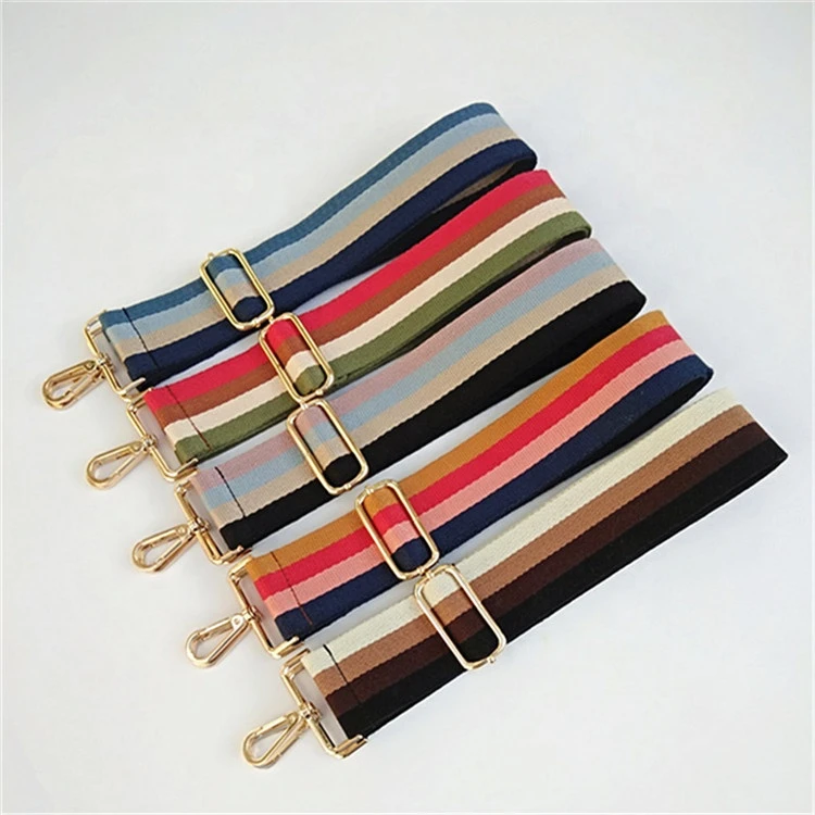New Arrive Replacement colorful Stripe Wide Shoulder Belt Ladies Adjustable Crossbody Cotton Canvas Bag Straps