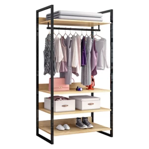 New Design Cloth Stand Modern Metal Wooden Clothes Rack With Shoe Shelf