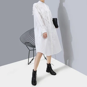##New Fashion Korean Style Tassel Decoration Long Sleeve Ladies Elegant Casual Dresses With Sashes Vestidos 5874
