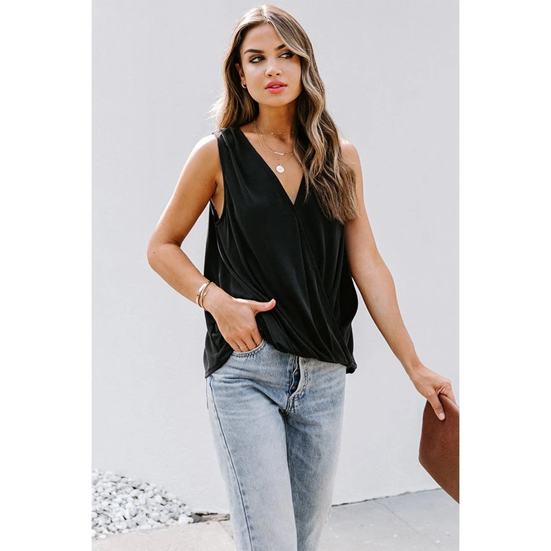 New Fashion Style Hot Sell Ladies Solid Color V Neck Tank Top Women Elegant Tank Top