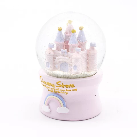 New Lovely Resin Castle Snow Globe ,Hand Paint Polyresin Castle Figurine Water Ball ,Great Gift for Kids