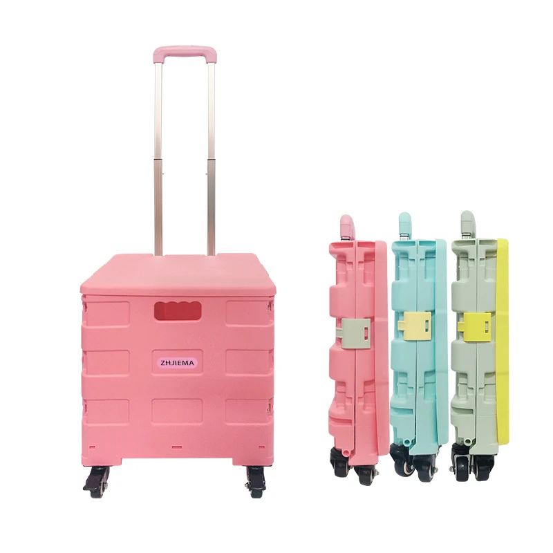 New Product Craft Color Push Foldable Shopping Trolley Plastic Supermarket Cart