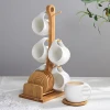 New Year Home Decor Nordic Simple Kitchenware Ceramic Tea Coffee Set With Bamboo Wood Frame