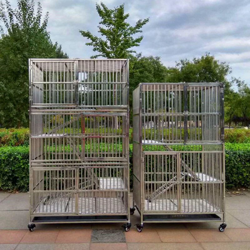 Newly Deigned Three-layer large Stainless Steel Cat Cage with Wheels