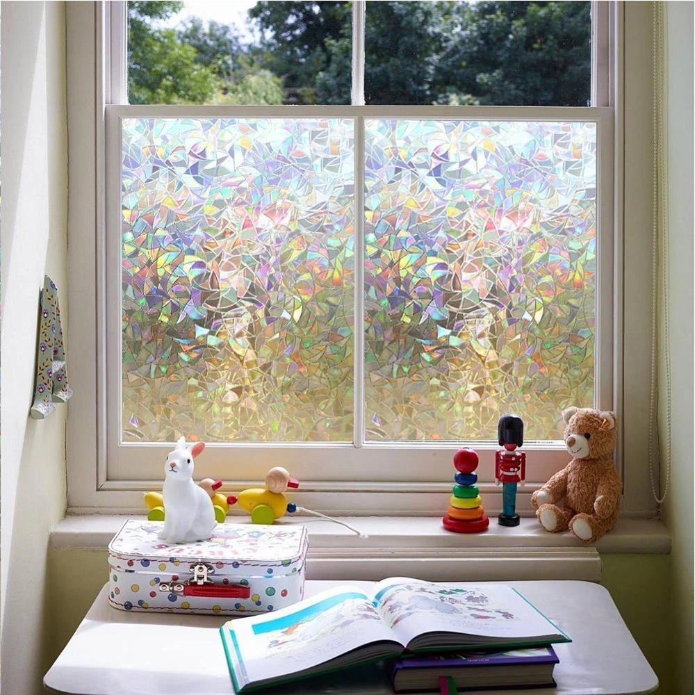 Non adhesive 0.3mm thickness 3D privacy rainbow window film rainbow light for door glass covering anti uv
