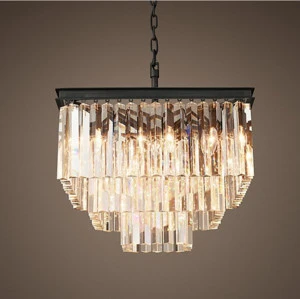On sale American retro vintage modern luxury square crystal chandelier suspension light for villa hotel