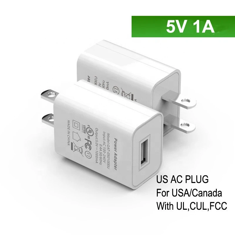 On stock ULl listed USA US AC plug 5v 1a usb wall power adapter with white or black color