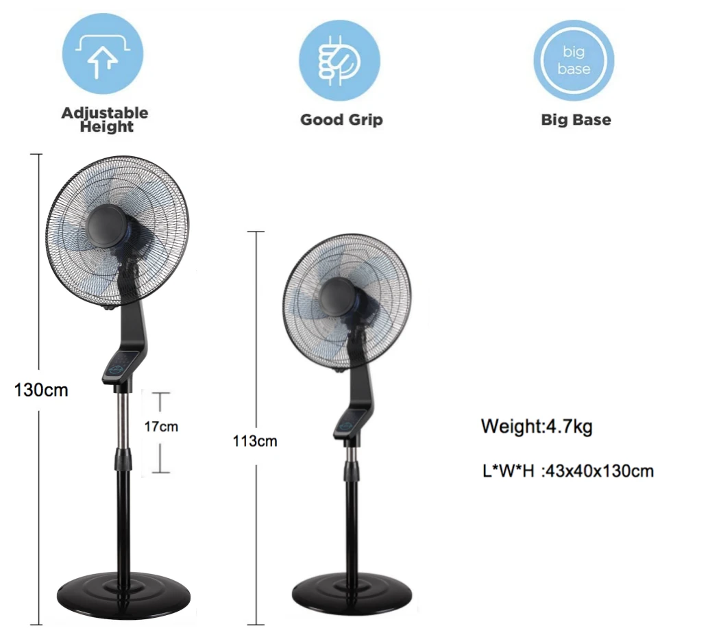 Oscillating Stand Fan Ventilation Portable 16 Inch Electric 50 Digital Plastic Logo Customized Pedestal OEM Household 7.5 Hours