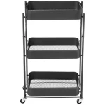 OWNSWING Black 3 Tier Rolling Utility Trolley with Casters Foldable No-Assembly Storage Carts for Kitchen Bathroom Metal Cart