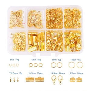 PandaHall Jewelry Basics Class Kit Lobster Clasp Jump Rings Alloy Drop End Pieces Ribbon Ends Mix 8 Style Lots in A Box G