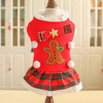 Pet Christmas Costumes New Year Red Plaid Princess Dress Warm Turtleneck Gingerbread Man Skirt Cosplay Carnival Apparel