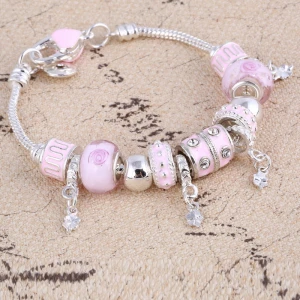 Pink Crystal Charm Color Bracelets & Bangles for Women With Aliexpress Murano Beads Silver Bracelet Femme Jewelry