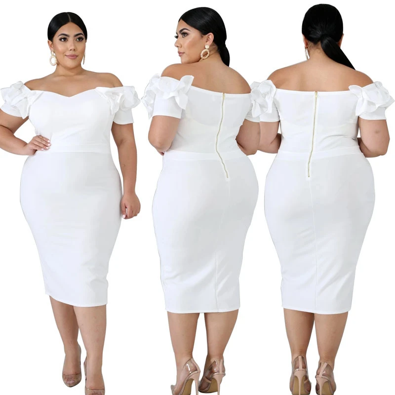 Plus Size Women&#x27;s Summer Elegant and Solid Color Zipper Ruffled Short Sleeve Dress