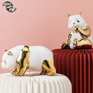 Porcelain tabletop vivid panda ornament ceramic animal figurine for home decor