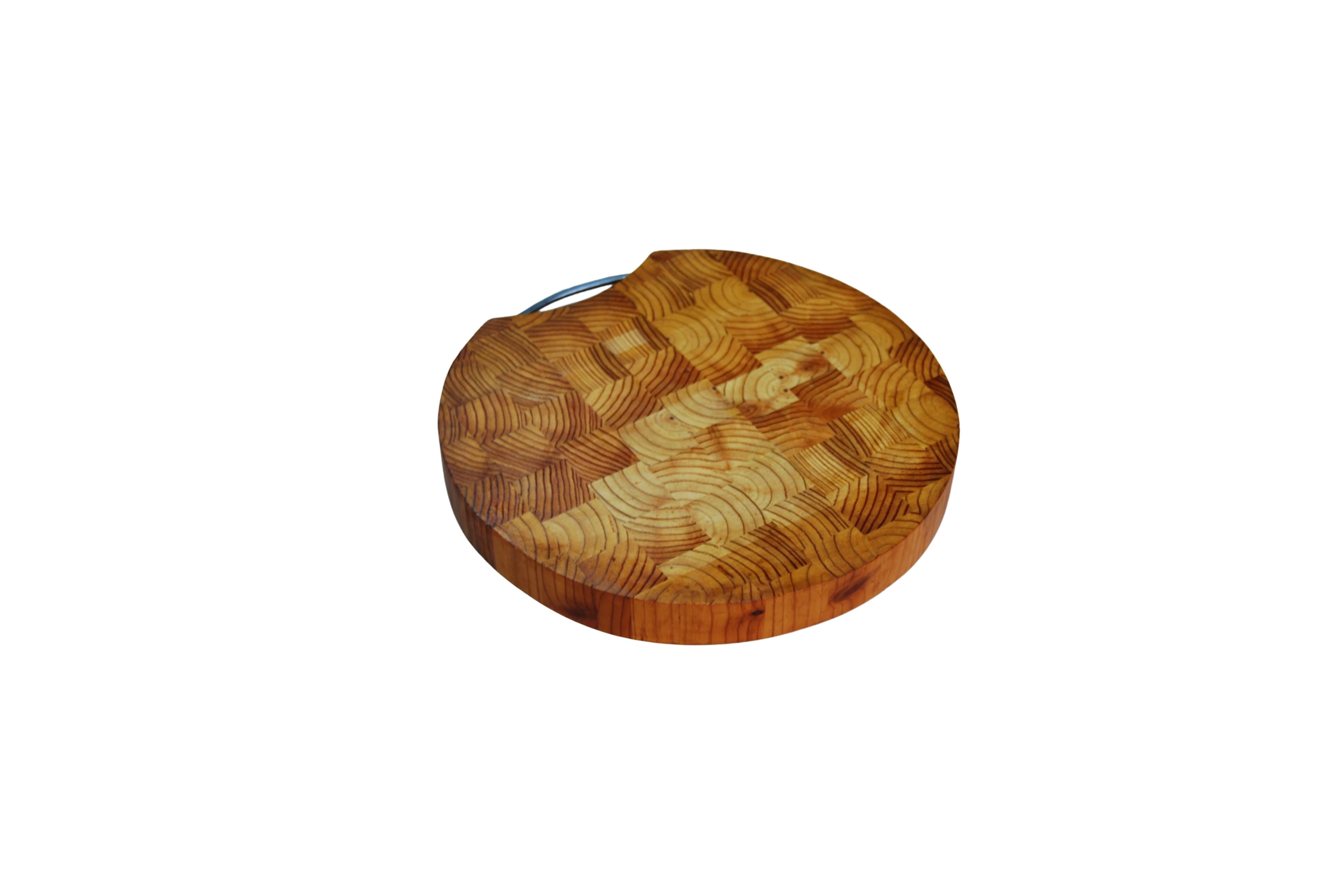 Professional High Quality Round Rubber Wood Straight Chopping Board with Metal Handle