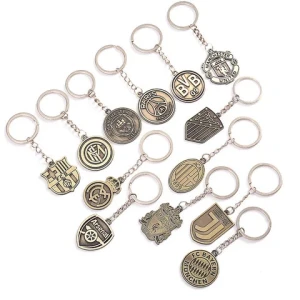 Ready to ship football club metal keychain antique copper plating soft enamel metal key chains pendants hanger